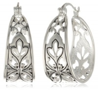 Sterling Silver Bali Inspired Filigree Triangle Shape Hoop Earrings (1.0 Diameter)