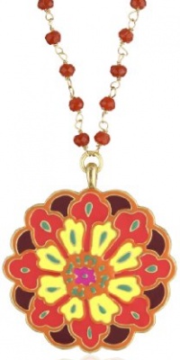 Lucky Brand Suzani Gold-Tone Orange Enamel Pendant Necklace