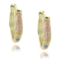 Lily Nily 18k Gold Overlay Pink Enamel Multi Flower Design Children's Hoop Earrings