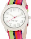 Nine West Women's NW/1289WTPG Strap Round Silver-Tone Easy to Read Colorful Strap Watch