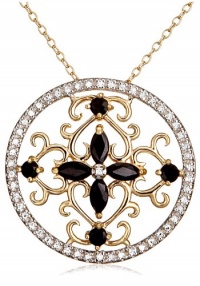 Yellow Gold Plated Sterling Silver Sapphire and Diamond Accent Circle Pendant, 18