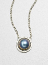 From the Gauntlet Collection. Stunning grey mabe pearl set in 24k gold and hammered sterling silver on a link chain. Grey cultured mabe pearl18k goldSterling silverLength, about 16 to 18 adjustablePendant size, about 1Pelican clasp closureImported