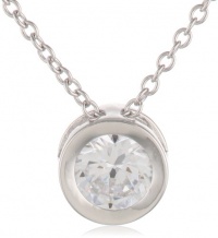 Platinum Plated Sterling Silver Round-Cut Bezel-Set Cubic Zirconia Pendant Necklace, 18