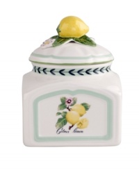 Bring the lush bounty of the French countryside to your kitchen with this charming spice canister. Fresh citrus fruit and leaf garland adorn sculpted porcelain from Villeroy & Boch.