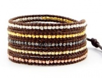 Chan Luu Mixed Nugget Wrap Bracelet on Brown Leather