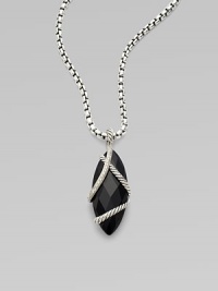 From the Cable Wrap Collection. A marquis shaped black onyx stone wrapped by dazzling diamonds and cables. Diamonds, .29 tcw Black onyx Sterling silver Size, about 1½L X ½W Imported Please note: Chain sold separately. 