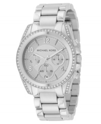 Fashionably oversized and with feminine crystal accents, this Michael Kors watch shines.