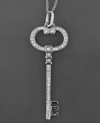 Unlock sparkling fashion with this beautiful key pendant featuring round-cut diamond accents (1/10 ct. t.w.) set in sterling silver. Approximate length: 18 inches. Approximate drop: 2 inches.