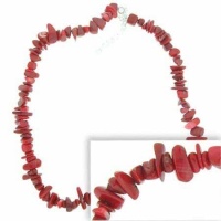 Sterling Silver Red Genuine Sea Bamboo Coral Chip Necklace