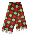 Riverstone Goods Fleece Argyle Pattern Fringed Scarf (Brown/Green/Red)