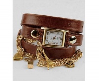 La Mer Collections - Paris Charms Brown Leather Wrap Watch