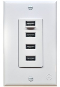 CurrentWerks U4111-WH USB Outlet Quattro In-Wall Four USB Charger, White