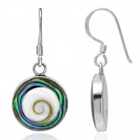 Abalone Shell Shiva Eye Swirl Shell Inlay, Sterling Silver Hook Earrings