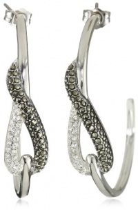 Judith Jack Status Links Sterling Silver, Marcasite and Crystal Knot Hoop Earrings