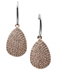 Drops of glamour go a long way with these earrings from Fossil. Crafted from rose gold-tone and silver-tone stainless steel, the pair dazzles with sparkling black accents. Approximate drop: 1 inch.