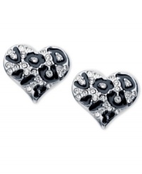 GUESS goes for elegance with this pair of button earrings. Crafted from silver-tone mixed metal, the earrings dazzle with glass crystal stones and jet accents. Approximate drop: 3/4 inch. Approximate diameter: 3/4 inch.