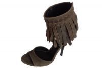 Bottega Veneta Womens Fringe Sandal Steel 37.5, 7.5