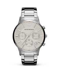 This Emporio Armani piece works hard with a versatile style that goes on-and-off the clock, crafted of a stainless steel case with a three eye chronograph dial as a classic counterpart.