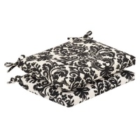 Pillow Perfect Indoor/Outdoor Black/Beige Damask Seat Cushion, Squared, 2-Pack