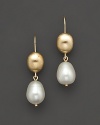 A drop of heaven. Freshwater pearl double drop earrings in 2 tones.