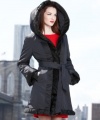 Faux fur trim and an oversized hood lend a dramatic feel to Jones New York's elegant belted coat.