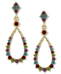 Drops of loveliness. 2028's colorful drop earrings feature a sweet teardrop design, complemented with multicolored czech stones. Set in gold tone mixed metal. Approximate drop length: 2-1/2 inches. Approximate drop diameter: 1/2 inch.