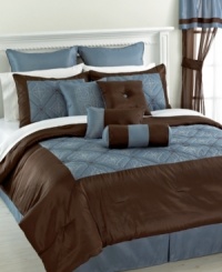 A luxurious landscape of embroidery and a contrasting light blue and brown palette sets a sophisticated tone in your space with this comprehensive Francesca comforter set.