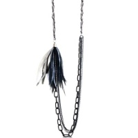 Black and White Feather Chain Necklace, 36 Inches Long, CLEARANCE PRICED, LIMITED QUANTITY AVAILABLE