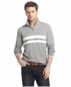 Izod Men's Poly Pique Chest Stripe Mock Neck Medium Grey Shirt