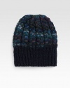 Hand-painted skull cap, cable knitted from baby alpaca with a ribbed trim.AlpacaSpot cleanMade in USA