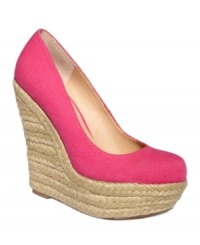 Candy-coated cuteness. In the boldest of colors with the highest of heels, the Pammyy espadrille wedges by Steve Madden are super sweet.