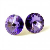 12MM Lavender Violet Purple Simulated Tanzanite Swarovski Crystal Elements Round Stud Earrings, Hypoallergenic Posts