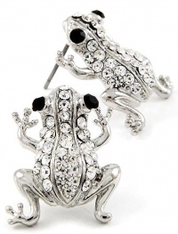 Adorable Silver Plated Sparkling Austrian Crystal 1/2 Frog Stud Earrings