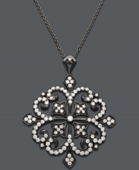 Like romance at dusk, Deco by Effy Collection's enigmatic design features an intricate floral pattern decorated by round-cut diamonds (1-1/3 ct. t.w.). Crafted in 14k white gold and black rhodium. Approximate length: 18 inches. Approximate drop: 1-1/4 inches.