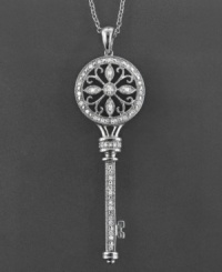 The key to chic sophistication. This diamond (1/5 ct. t.w.) encrusted key pendant is intricately crafted with enchanting, old-world detail. In sterling silver. Measures approximately 18 inches long with a 2-1/4 inch drop.