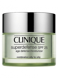 Superdefense SPF 25 Age Defense Moisturizer in Combination Oily to Oily. Skin's most complete defense against the visible signs of aging in a daily moisturizer. Arms it to fight the visible effects of emotional stress. Helps neutralizes UVA and UVB. 1.7 oz. 