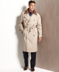 A trench coat classic enough to conjure images of foreign correspondents in Forties films: The belted and double-breasted Edmond from Lauren by Ralph Lauren, in waterproof cotton-blend twill.