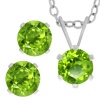 3.00 Ct Round Green Peridot .925 Silver Earrings Pendant Set W/18 Silver Chain