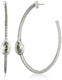 Judith Jack Sterling Silver, Marcasite and Green Amy Hoop Earrings