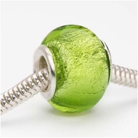 Murano Style Glass Silver Foil Lampwork Bead Fits Pandora Lime Green 14mm (1)