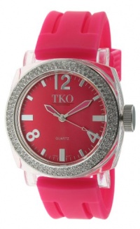 TKO ORLOGI Women's TK551-PK Milano Ice Swarovski Crystal Accented Plastic Case and Rubber Strap Watch