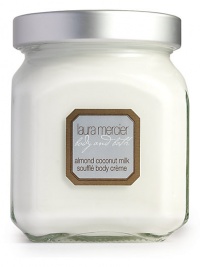 Almond Coconut Milk Soufflé Body Crème is a whipped, ultra-rich cream that hydrates deeply without feeling heavy or greasy. Vitamins A, E and F nourish Shea butter moisturizes 12 oz.