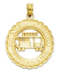 Embrace a piece of the history of San Francisco with this iconic cable car charm. Crafted in 14k gold, charm features the words San Francisco California and a unique, cut-out design. Chain not included. Approximate length: 1 inch. Approximate drop: 3/4 inch.