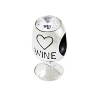 Love Wine Glass Charm Bead with Cz Stone 925 Sterling Silver Fits Pandora Trollbeads Biagi Chamilia