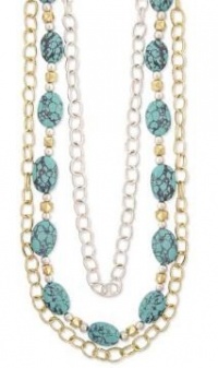 ZAD Long 3 Multi-Chain Turquoise Fashion Necklace Gold/Silver Tone