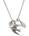 Soar through the day with help from this sparrow pendant necklace from Fossil. Includes a heart pendant and semi-precious faceted labradorite cluster. Crafted in shiny silver tone mixed metal. Approximate length: 16 inches + 1-inch extender. Approximate drop: 7/8 inch.