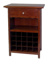 Winsome Wood Wine Cabinet with Drawer and Glass Holder, Walnut