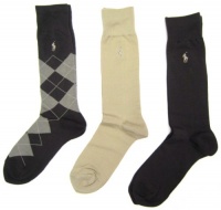 Polo Ralph Lauren Set of Three Men's Dress Socks: Brown, Tan, Argyle (Size 10-13)