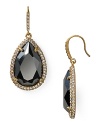 Hematite colored glass stones are set of by gleaming metal on this pair if ABS by Allen Schwartz drop earrings, which dangle from elegant French wire backs.