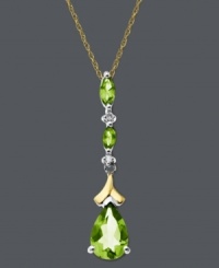 Make others green with envy. Sparkling peridot drops (1-5/8 ct. t.w) in pear and marquise-cuts are accented by round-cut diamond in a sterling silver and 14k gold setting. Approximate length: 18 inches. Approximate drop: 1-1/3 inches.